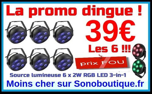 pack de 6 projecteurs 6x2w RGB 3en1 prix FOU